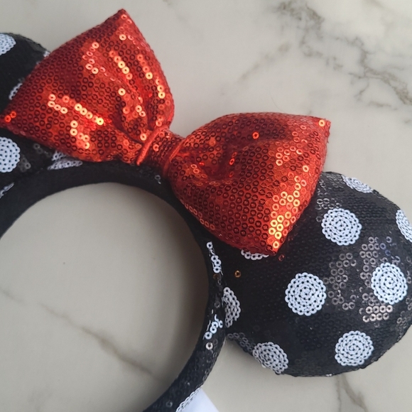 Disney Minnie Mouse Sequin Polka Dot Headband Ears Red Bow Vacation Resort - Picture 4 of 8
